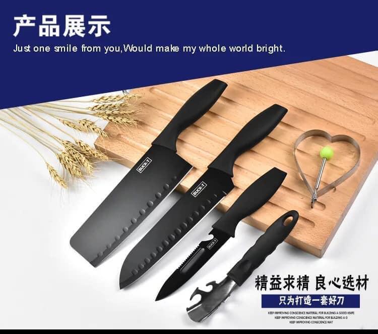 Bộ dao 5 món làm bếp cao cấp buck black - chất liệu thép không gỉ, bộ dao nhà bếp, bộ dao bằng thép 5 món. dao nhà bếp, cắt rau củ quả.