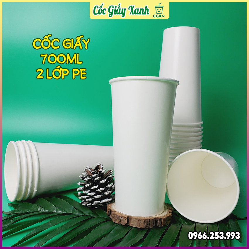 SIZE LỚN 50 LY GIẤY XANH 700ml Đựng Trà Sữa Có Nắp Bằng Siêu Dày Dặn, Cứng Cáp