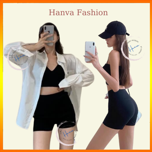 Quần Short Biker Legging Đùi Nữ Nâng Mông Cạp Cao Chất Cotton Dày Dặn Co Giãn Ôm Mông Hack Dáng Hanva