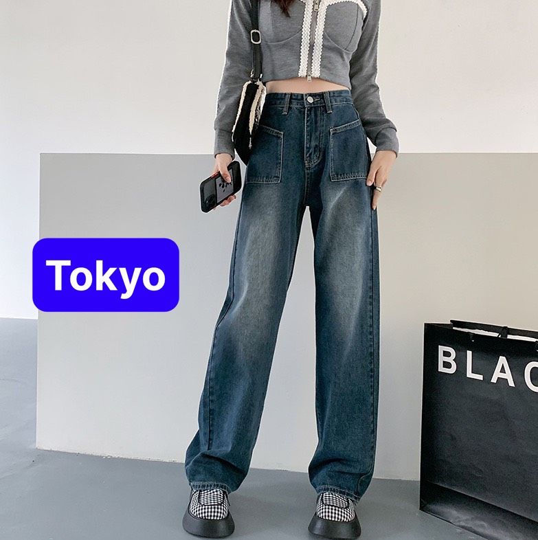 QUẦN BAGGY JEAN NỮ ỐNG SUÔNG RỘNG TÚI KIỂU KHÓA TRƯỚC LƯNG CAO NÂNG MÔNG PHONG CÁCH HÀN QUỐC SANG CHẢNH - TOKYO FASHION