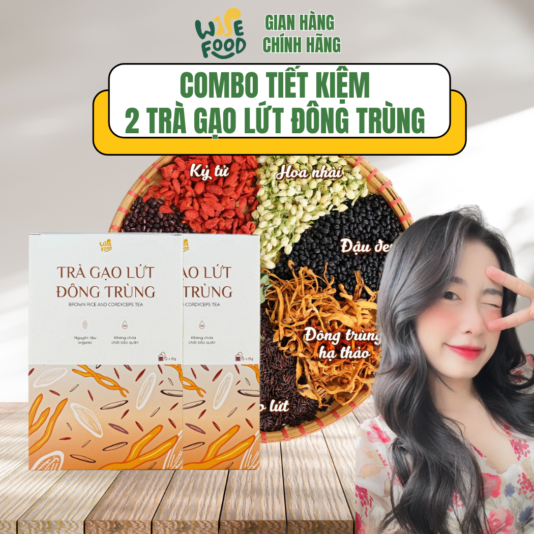  Combo 2 Trà Gạo Lứt Đông Trùng Wise Food 300g 20 Gói  Hộp Giảm Stress Hiệu Quả 