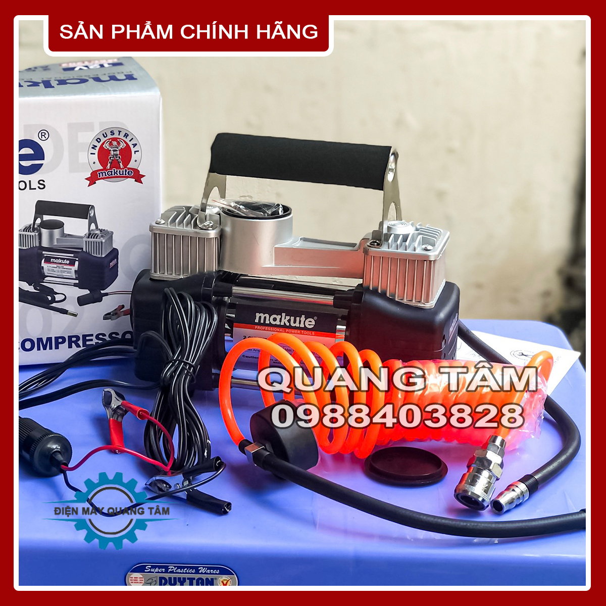 Máy bơm lốp xe hơi ô tô 2 xi lanh mini makute mac1202