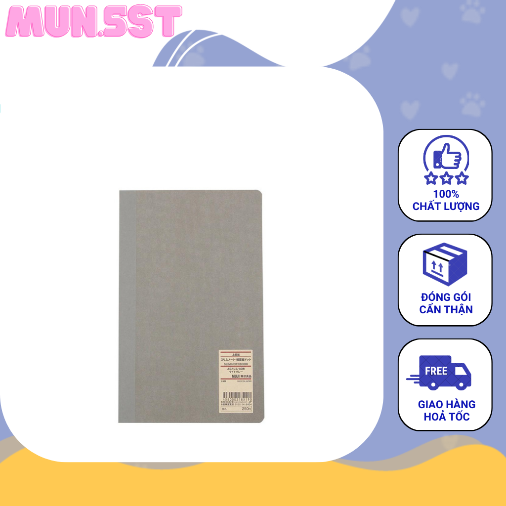 Muji_ sổ tay mỏng kẻ ô a5/ b6/ a6 - xám 40 tờ