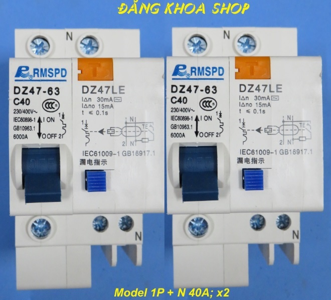 Combo 2 aptomat chống giật 1p + n, dòng điện: 40a