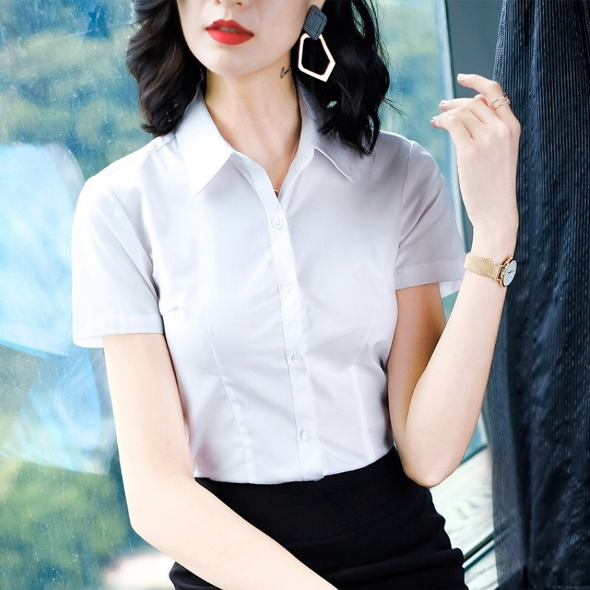 [HCM]Áo sơ mi nữ ngắn tay trơn màu Trắng thời trang công sở cao cấp