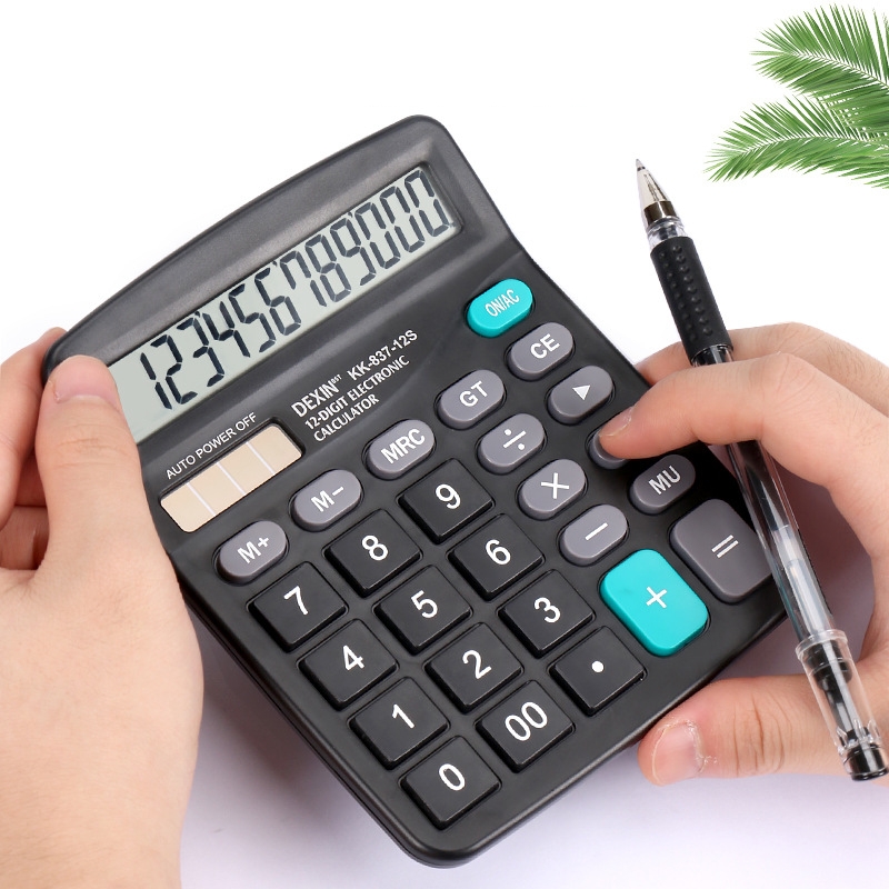 Máy tính cầm tay 12 số chính hãng Dexin dùng năng lượng mặt trời hoặc pin AA Bảo hành 6 tháng 3 màu hồng xanh đen - [Kèm pin AA] Máy tính cầm tay 12 số chính hãng Dexin