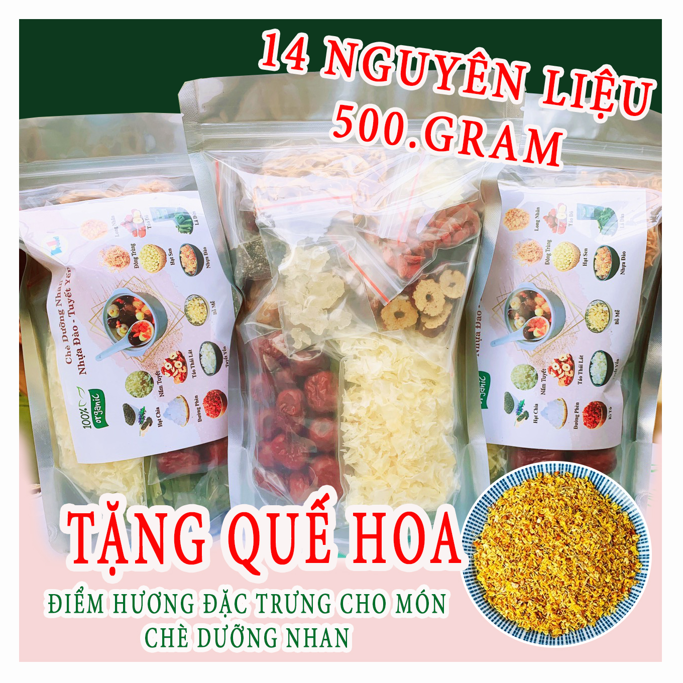 [ TẶNG QUẾ HOA ] GÓI 14 Nguyên liệu nấu chè dưỡng nhan 500gram