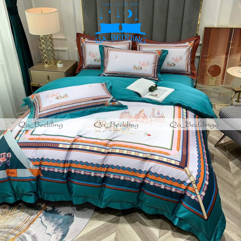 Bộ chăn ga gối 5 món bộ lụa cotton 100% 1000tc