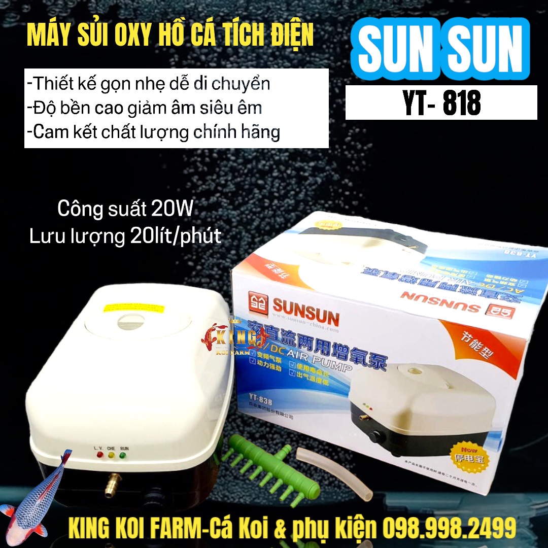 Máy sủi khí oxy tích điện sunsun yt 818 - sủi oxy chuyên dụng cho hồ cá koi, cá cảnh
