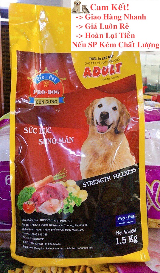 THỨC ĂN CHO CHÓ Pro-Dog Adult Dạng hạt Túi 1.5kg Xuất xứ Pro-Pet Việt Nam
