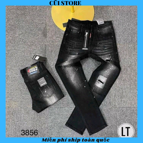 Quần jean nam màu cao cấp màu xám đen rách vá mix khóa giá độc lạ chất bò dày dặn co giãn bốn chiều cầm nặng tay CUISTORE3856