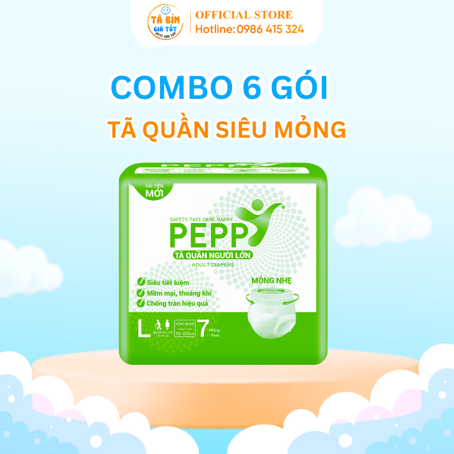 Combo 6 gói tã quần người già peppy siêu mỏng, bỉm quần người già kháng khuẩn size m8, l7, xl7 miếng, tã bỉm giá tốt