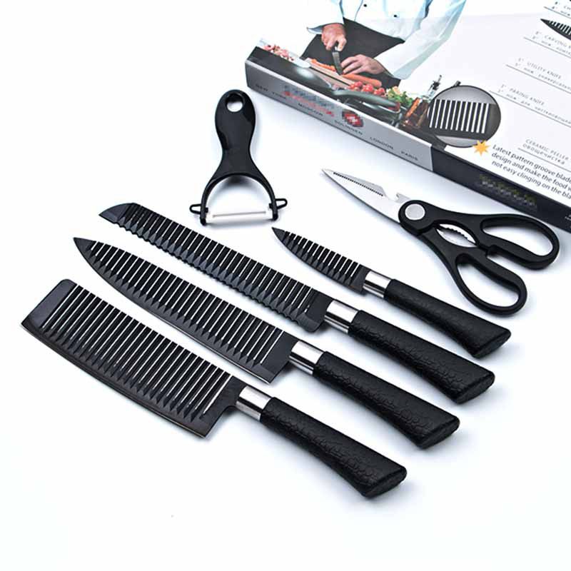 Bộ Dao Nhật ASAKH, Dao Làm Bếp 6 Món Lưỡi Sóng Cao Cấp, Dao Nhà Bếp Chất Liệu Hợp Kim Chống Gỉ Siêu Cấp