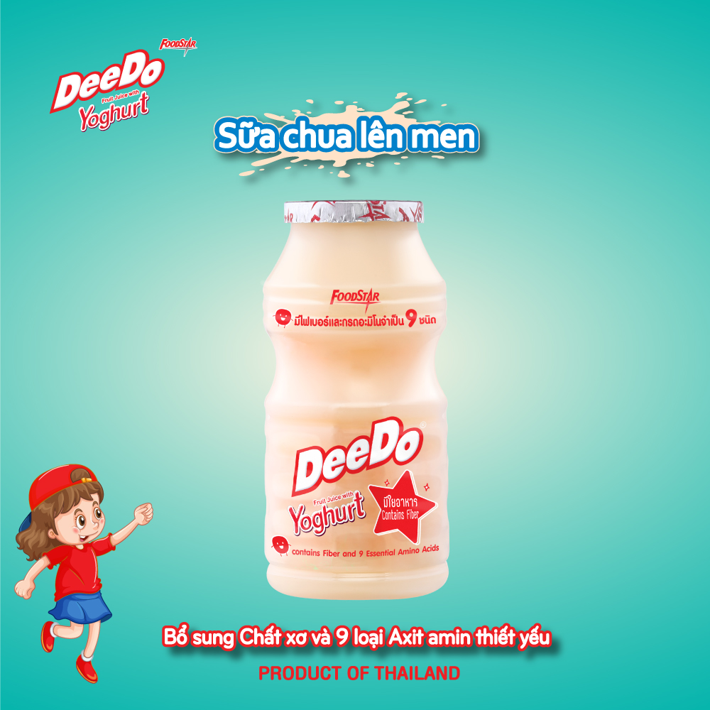 Sữa chua uống lên men từ nho trắng - Deedo Yoghurt 100ml - 6 chai/1 lốc -Sữa chua uống Thái Lan