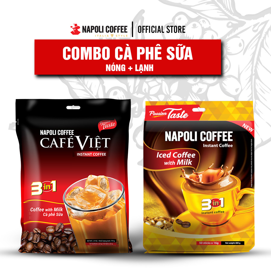 Cà phê sữa chuyên uống nóng và đá hòa tan 3in1 Napoli Coffee - Cafe từ Robusta/Arabica hạt sạch