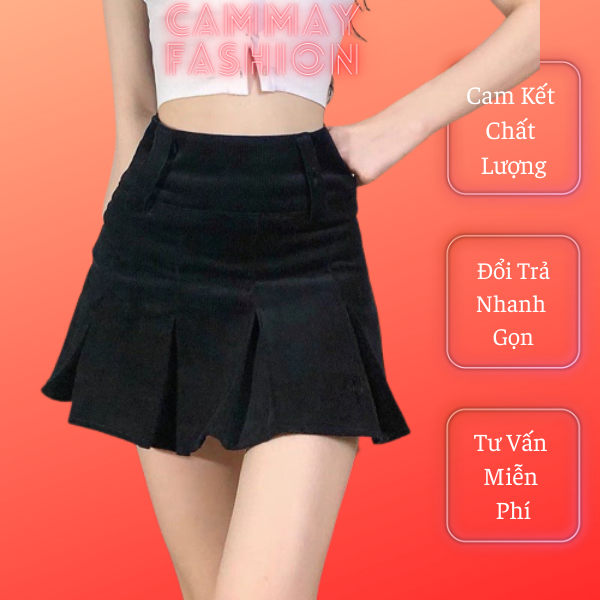Chân váy nhung xếp ly cạp cao_Ma616