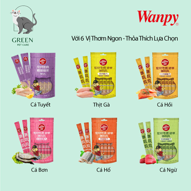 Súp thưởng wanpy happy 100 cho mèo đủ vị gói 5 thanh ( 5x14gr)