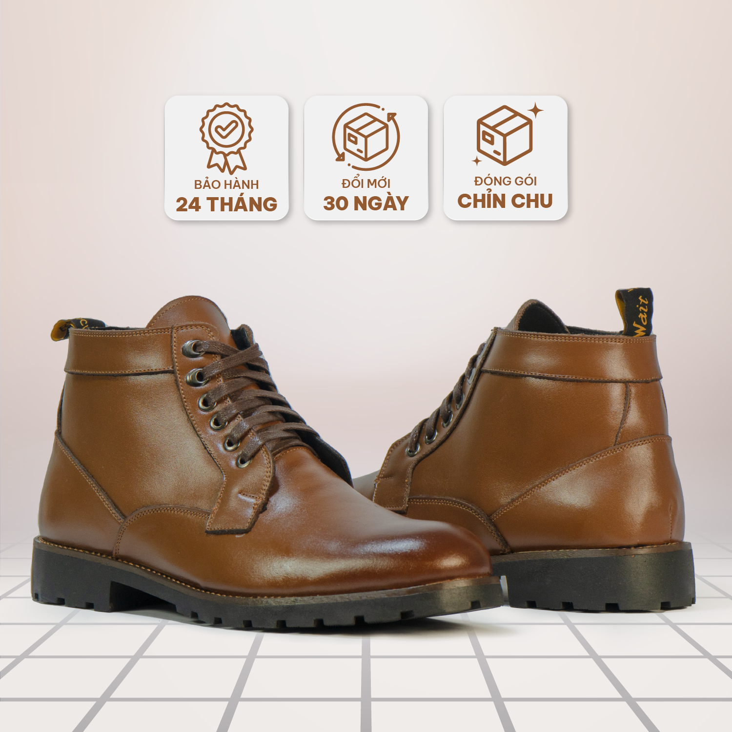 Boot nam Guza cao cổ kiểu giầy da nam cao cấp, Giầy tây công sở cổ lửng bằng da bò nepan cao cấp dáng combat boot