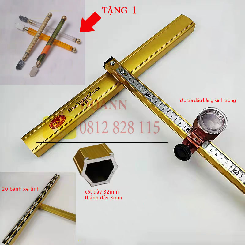dao cắt kính chữ t, cán to,nặng 32mm ( HUDIE ) loại xịn 90cm,120cm,150cm tặng kèm dao cắt nhỏ