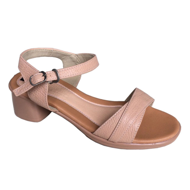 Xăng đan cao gót đế vuông 5cm màu hồng phấn da bò thật đế PU siêu nhẹ THSD041
