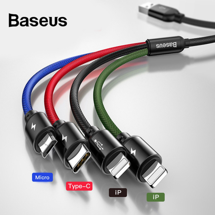 Dây cáp sạc đa năng Baseus Rapid 4 in 1 Type-C, 2 Lighning, Micro USB, cho iPhone/ iPad, Smartphone & Tablet Android