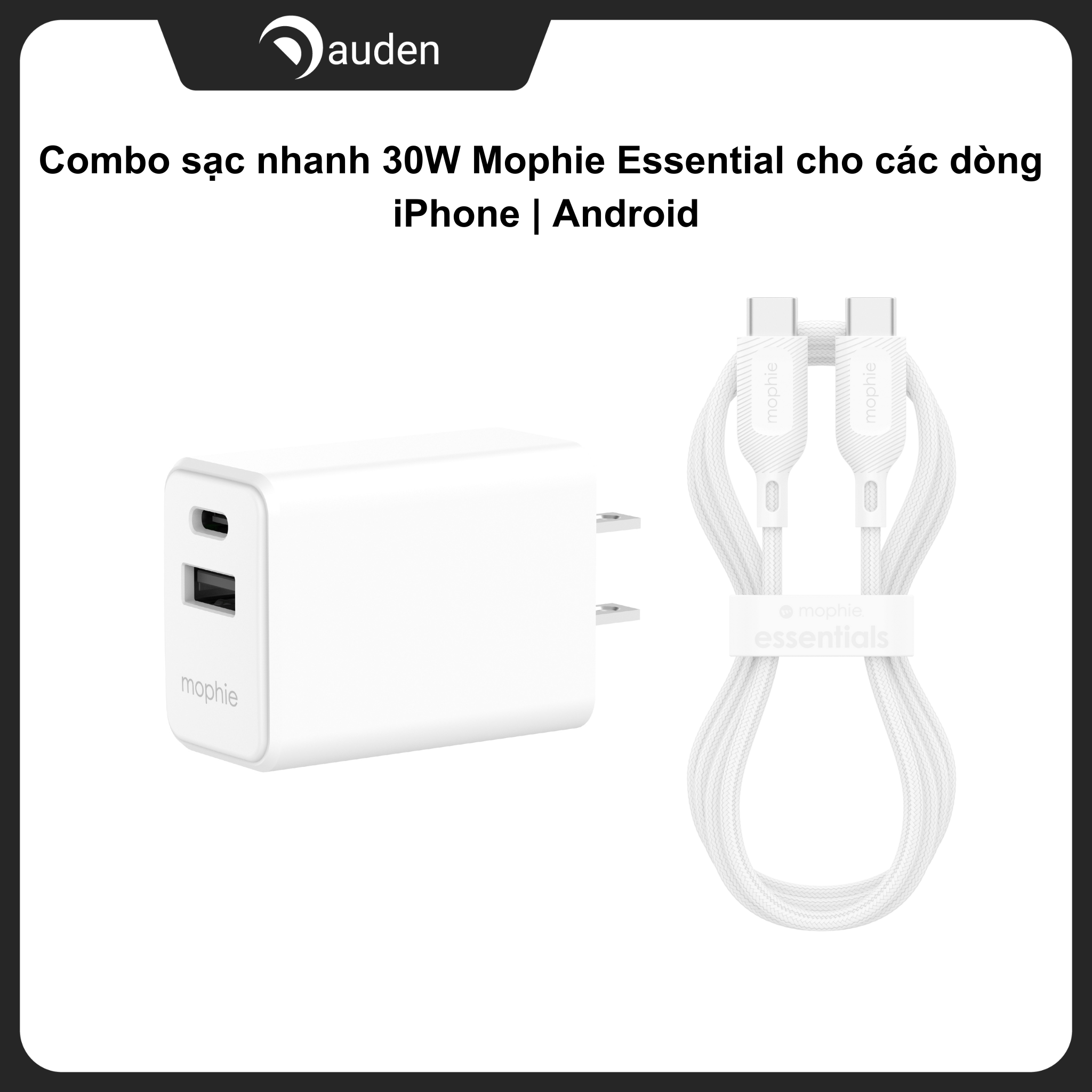 Combo sạc nhanh Mophie Essential PD 30W cho các dòng iPhone 15| Android  - Dâu Đen Store
