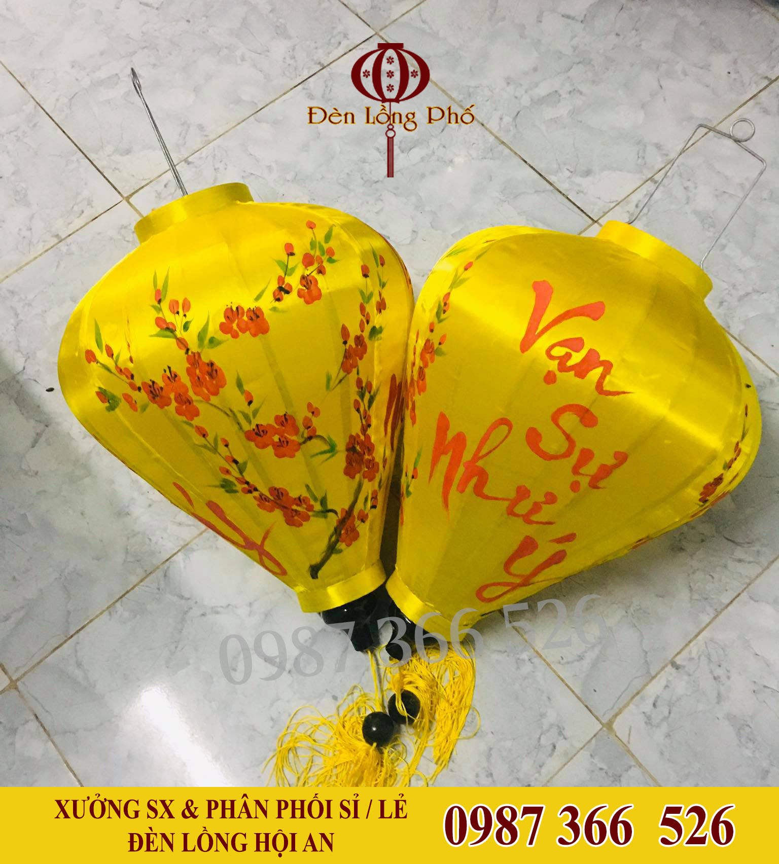 Combo 2 chiếc đèn lồng hội an vẽ hoa văn trang trí tết - size 30 cm