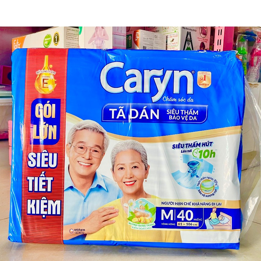 Tã dán siêu thấm caryn gói siêu tiết kiệm m40 hương gừng trắng kiểm soát mùi