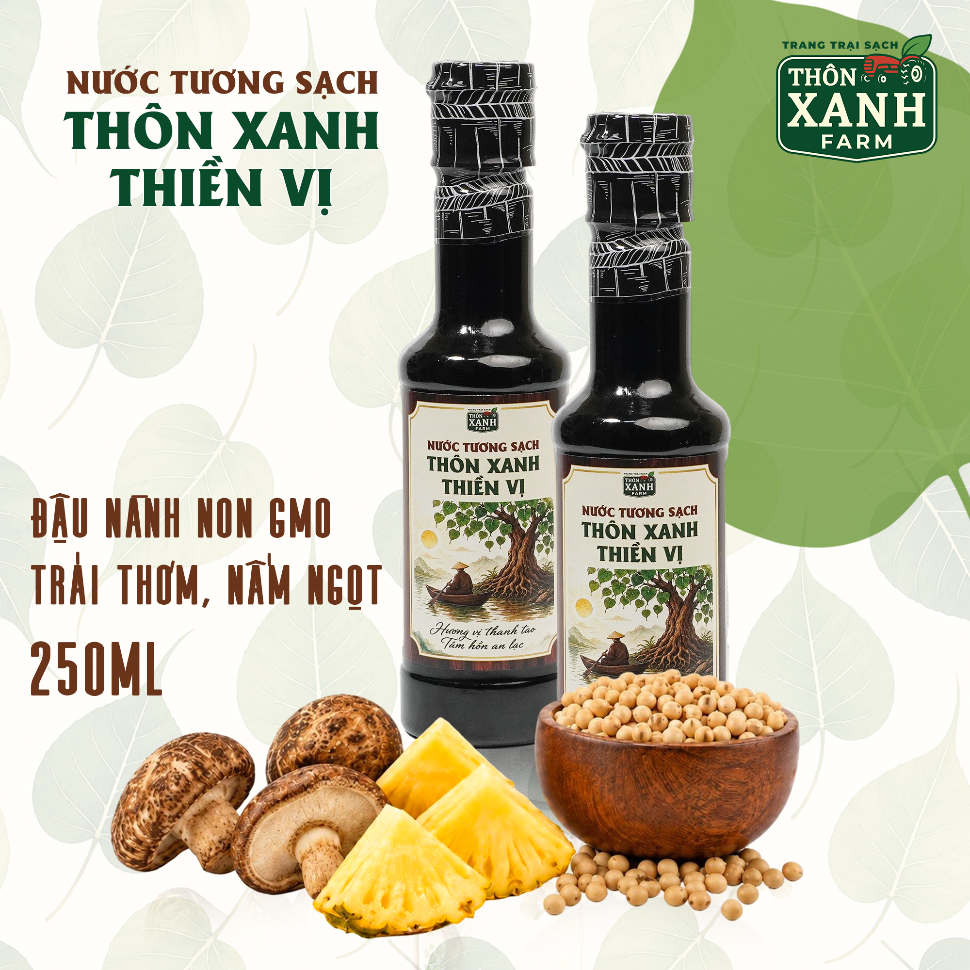 Combo 2 Nước tương sạch Thôn Xanh Thiền Vị 250ml - Đậu nành nấm ngọt trái thơm Làng Chài Xưa