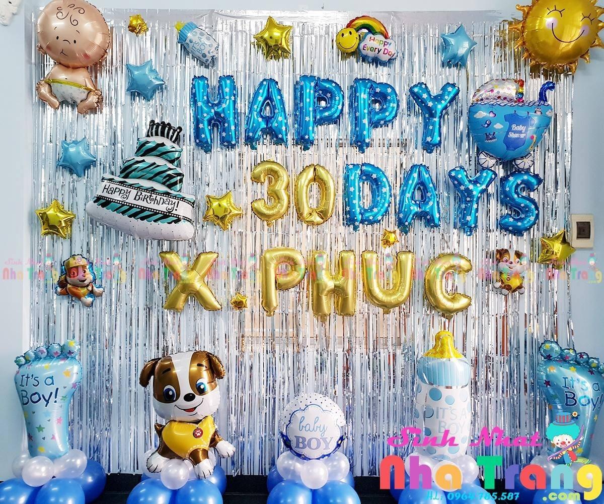 Set bóng trang trí đầy tháng cho bé trai full month