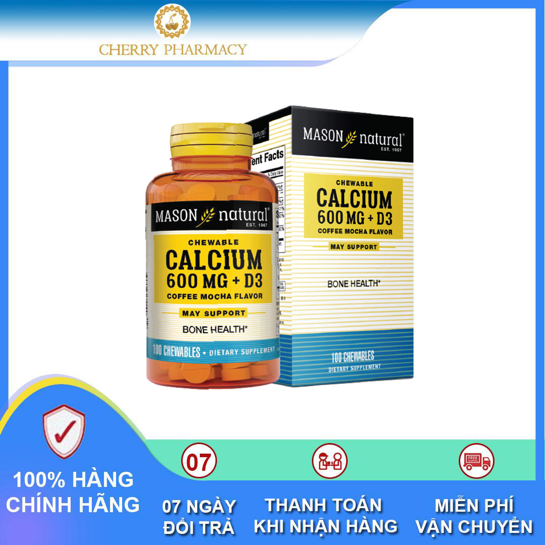 CHERRY PHARMACY Viên uống hỗ trợ sức khỏe xương khớp Mason Natural Calcium 600mg + D3 (coffee mocha flavore) hộp 100 viên
