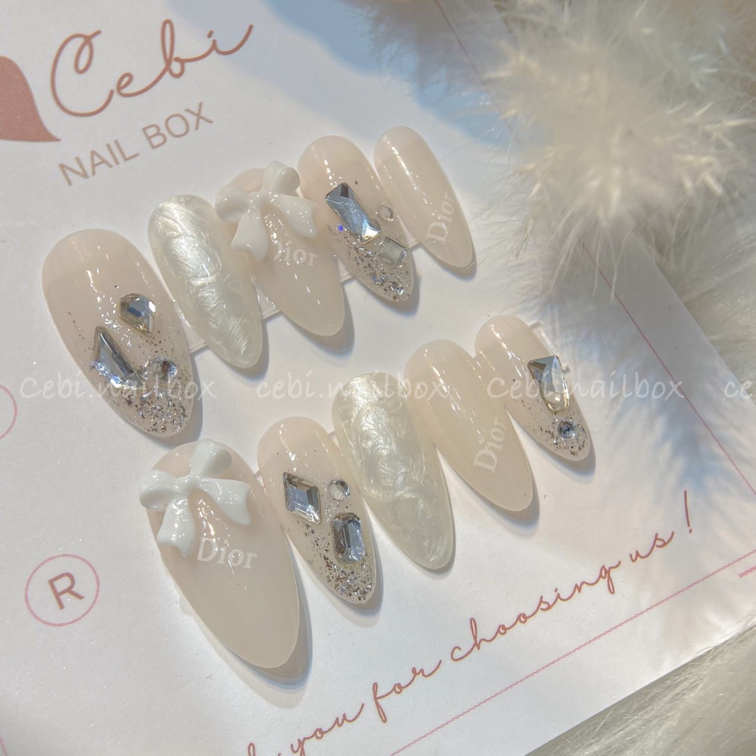 Móng úp thiết kế c159 cô dâu đi tiệc, chụp ảnh đính đá cebi.nailbox