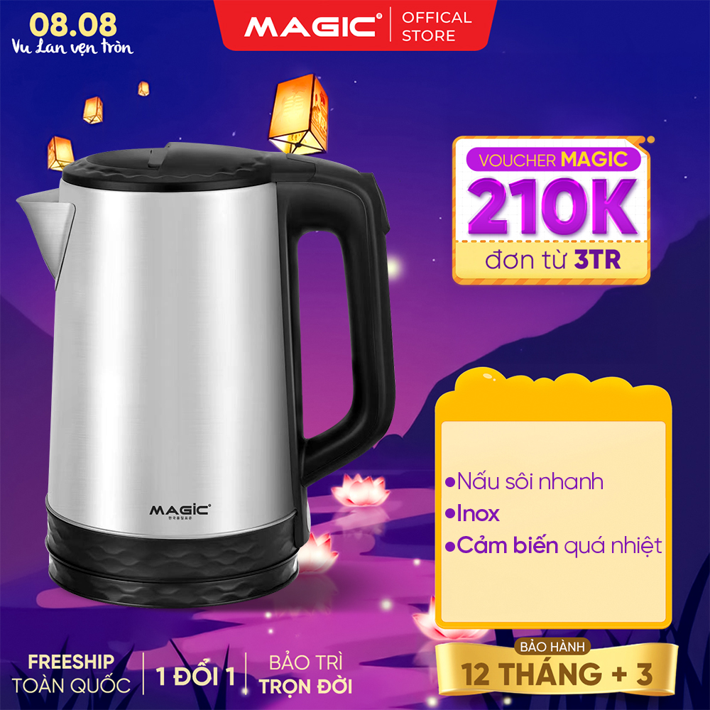 Bình đun siêu tốc Inox Magic A-072, Dung tích 1.8L,Công suất 1500W, Bảo hành 12 tháng