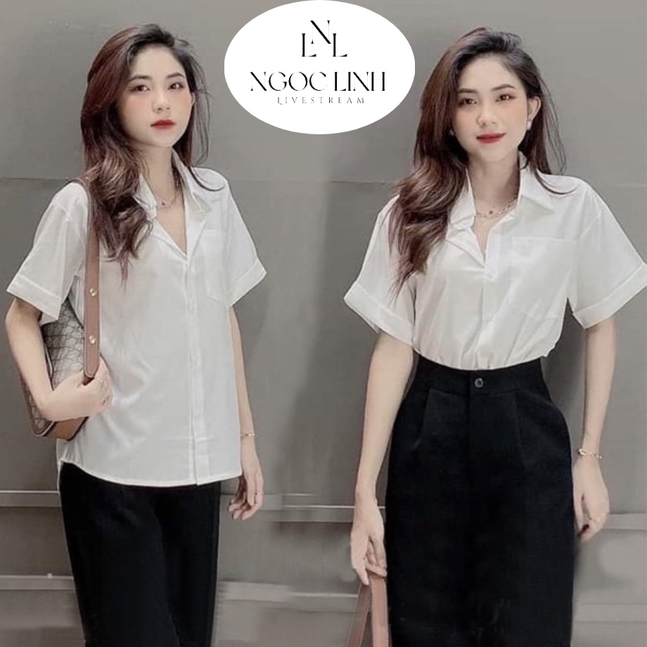 Áo sơ mi nữ / áo sơ mi / sơ mi lụa nữ / áo sơ mi tiểu thư kiểu Hàn Quốc nữ tay ngắn, áo sơ mi tiểu thư tay ngắn đi học, đi làm