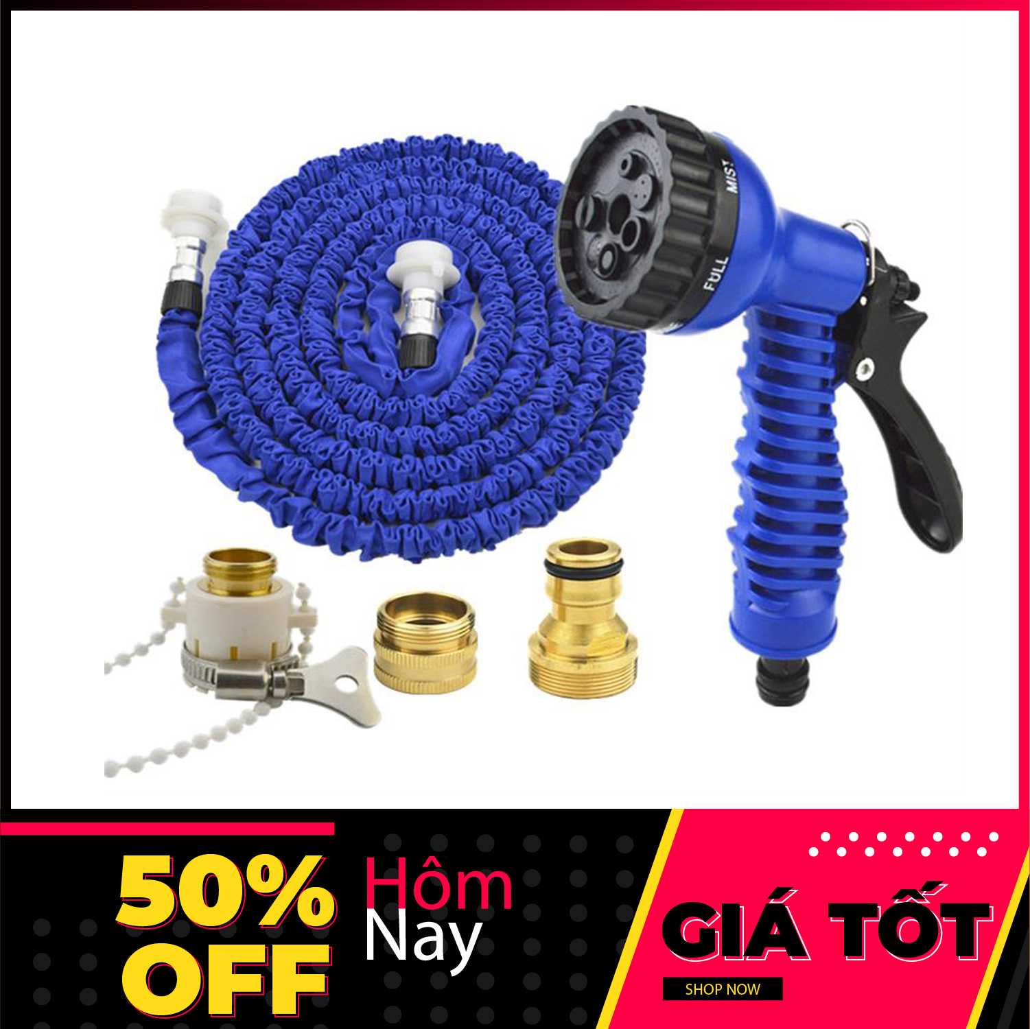 Dây Vòi Xịt Rửa Xe Thông Minh Giãn Nở 15m, Vòi Xịt Tăng Áp, Bộ vòi rửa xe, tưới cây giãn nở, Rửa Xe, Xịt Rửa Sân Vườn, Vòi xịt với 7 chế độ