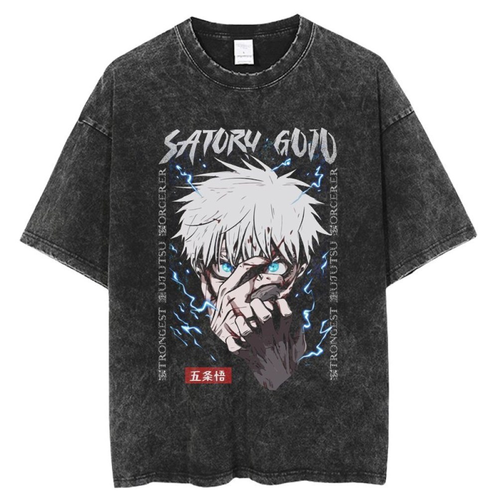 2025 Năm Mới Cotton Cổ Tròn Tay Ngắn T Áo Thun Anime Jujutsu Kaisen T Shirt Vintage Washed T-shirt Thời Trang Hàn Quốc Giản Dị Lễ Hội Mùa Xuân Giáng Sinh