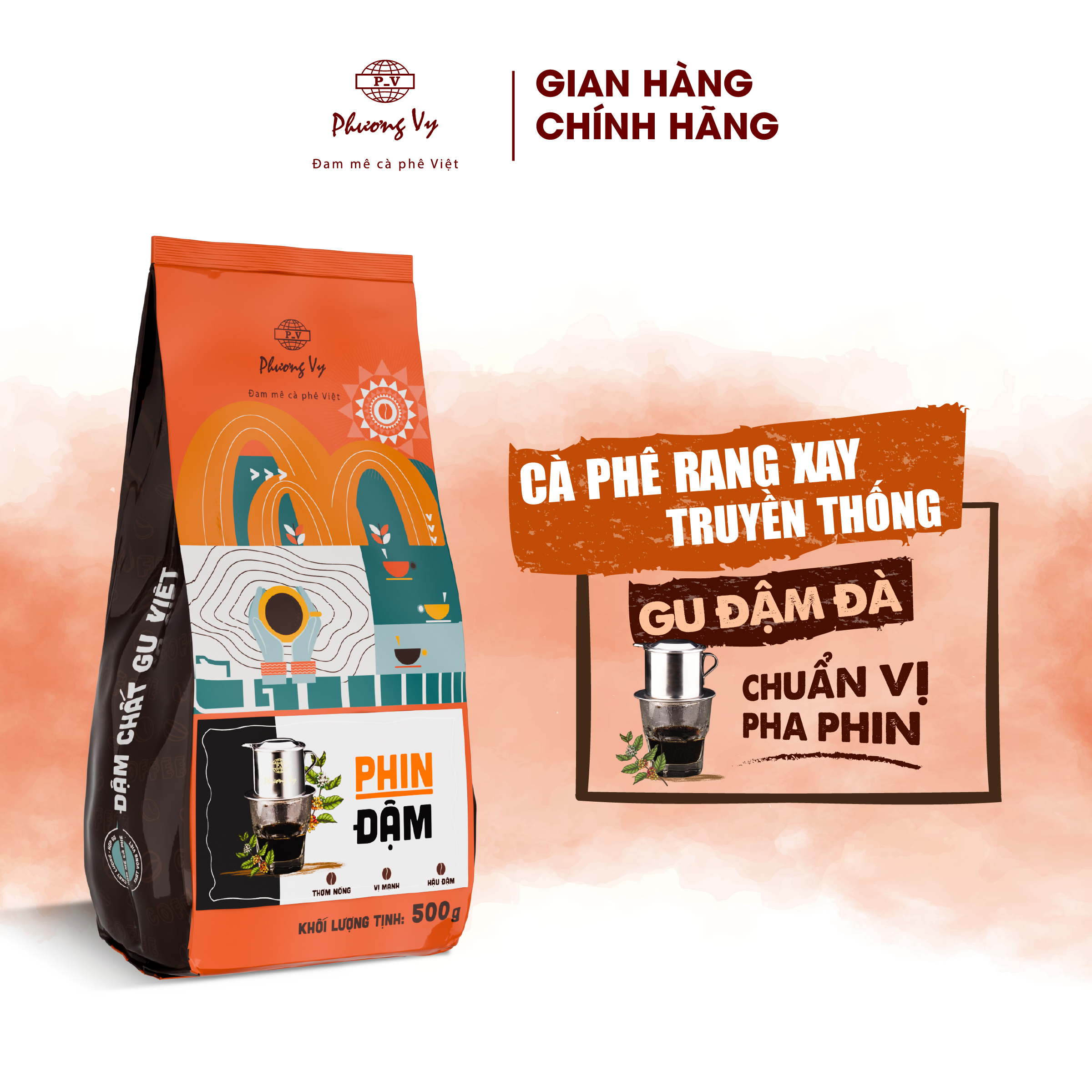Cà Phê Truyền Thống Phin Đậm 500g hương vị đậm đà dành cho pha phin, Phương Vy Coffee