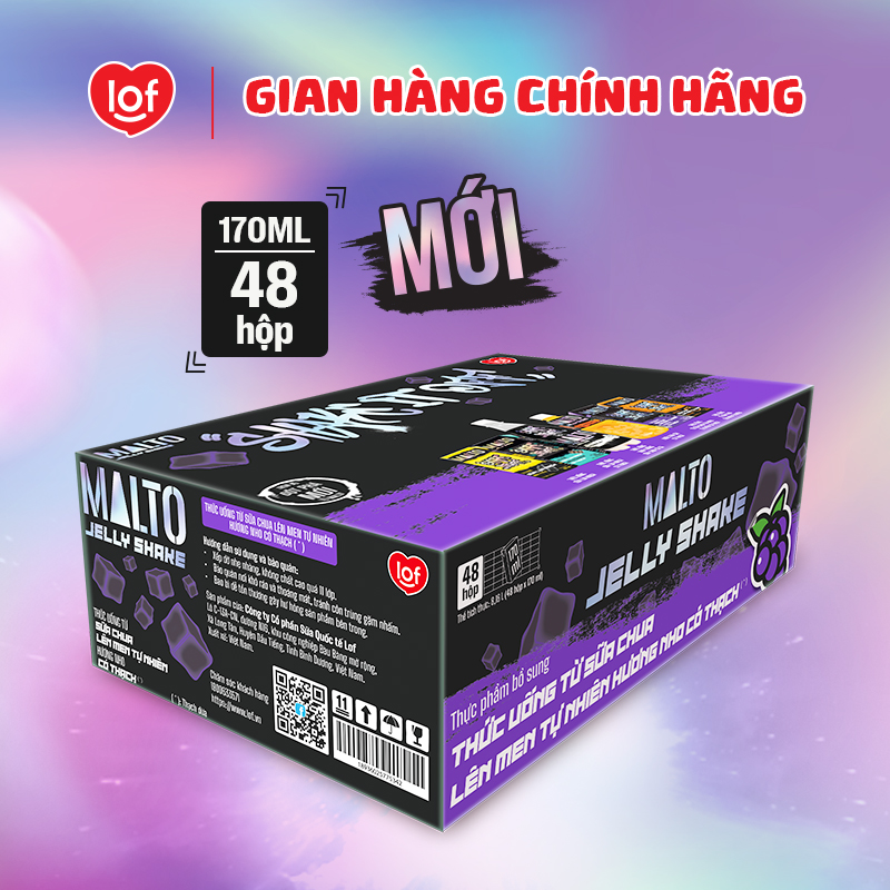 Sữa chua lên men tự nhiên MALTO Jelly Shake Shake It Off hương nho có thạch  thùng 48 hộp x 170ml