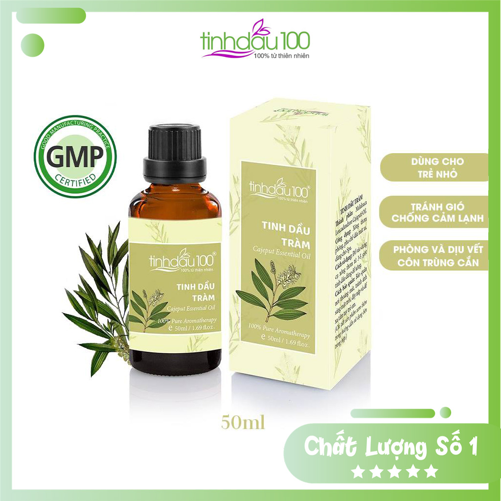 Tinh dầu tràm gió Tinh Dầu 100. Dầu tràm nguyên chất cho bé tránh gió, phòng cảm, giảm ho dung tích 50ml