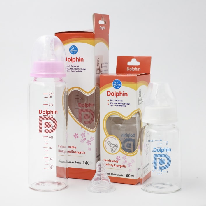 Bình Sữa Thủy Tinh Thường Dolphin 120ml/ 240ml