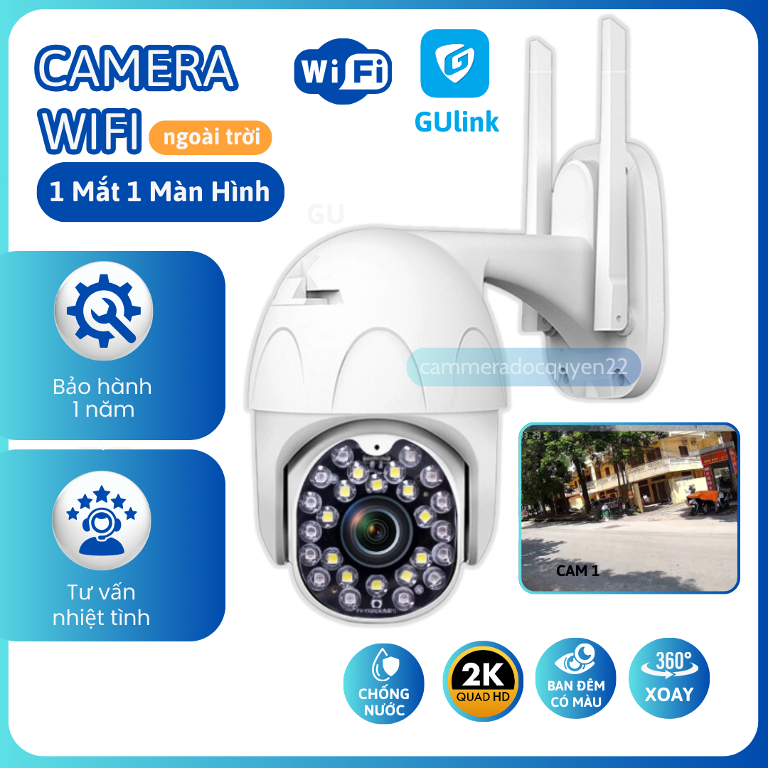 Camera gulink ngoài trời 26 led , đèn flash quay đêm có màu , fhd 1080p , xoay 360 độ