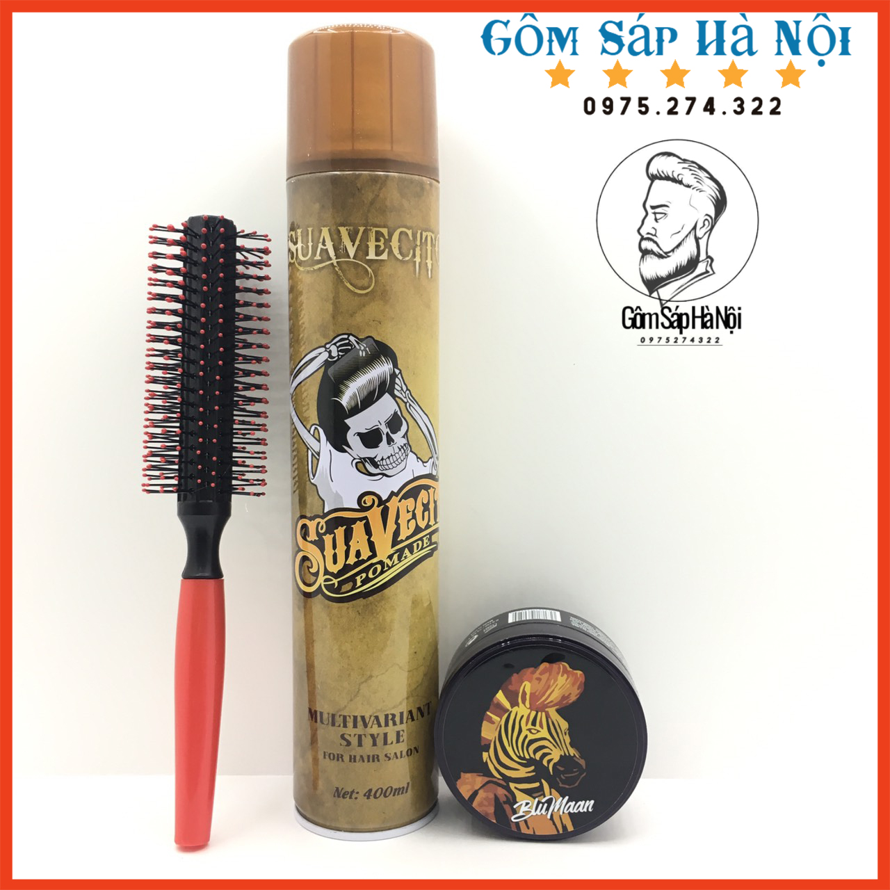 Combo gôm xịt tóc suavecito 400ml + sáp tạo kiêu tóc bluman ngựa văn tặng lược