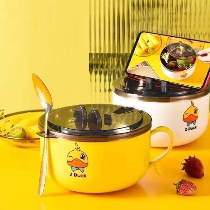 Ca đựng mì, cháo hình vịt vàng, ruột inox 304 giữ nóng, tô ăn dặm cho bé có nắp đậy. stgti32