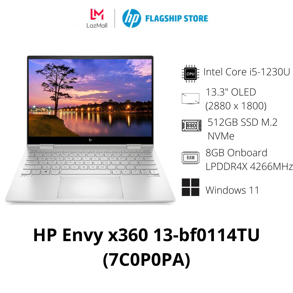 Laptop hp envy x360 13-bf0114tu,core i5-1230u,8gb ram,512gb ssd,intel graphics,13.3"2.8k touch,webcam,pen,win11 home 64,natural silver,1y_7c0p0pa - hàng chính hãng