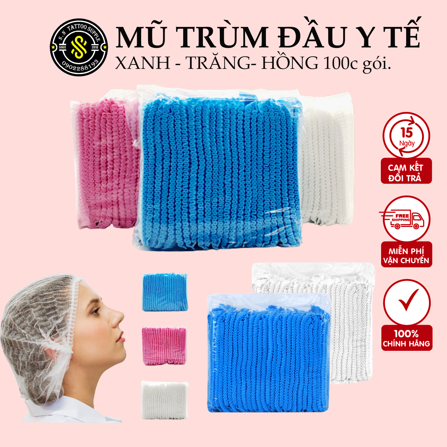 Mũ trùm đầu y tế ⇉nón trùm đầu hỗ trợ spa⇉phun xăm