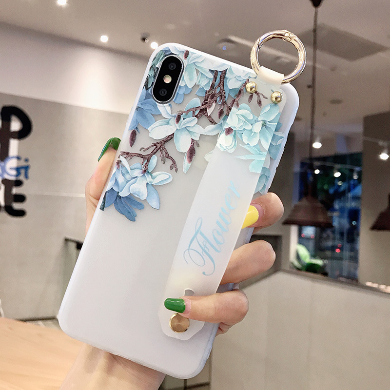 Ốp iPhone X Xs Xs Max 11 11 Pro 11 Pro Max 7 8 Plus, Ốp lưng iPhone hoa cách điệu + đai