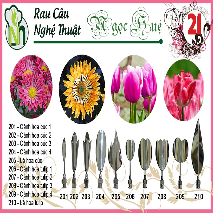Kim rau câu 3D Ngọc Huệ (bộ số 21 - hoa cúc hoa tulip)