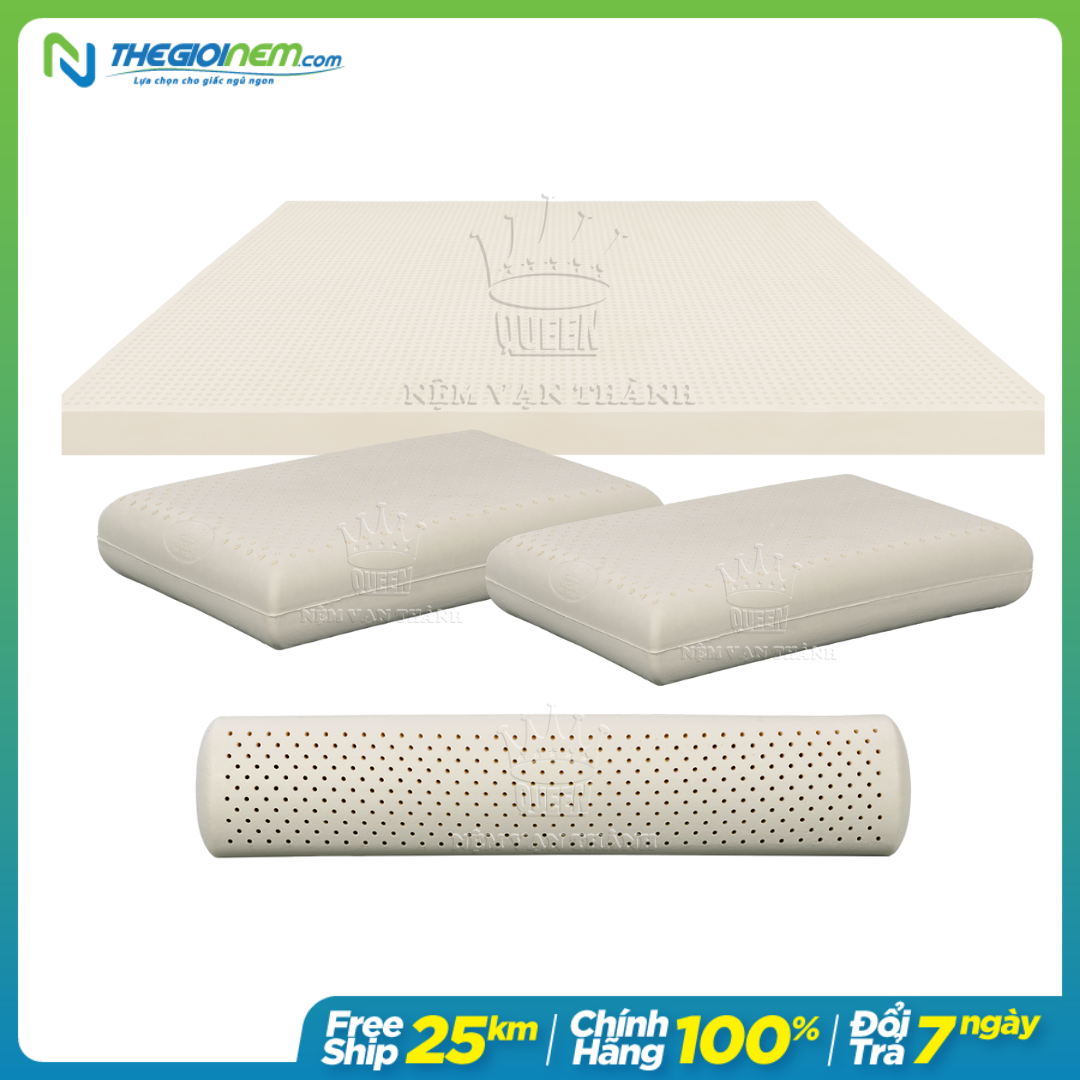 [Trả góp 0%] Bộ 1 nệm 100% cao su Vạn Thành Standard 180 x 200 x 15cm+ 2 gối Cao su Vạn Thành + 1 Gối ôm Vạn Thành
