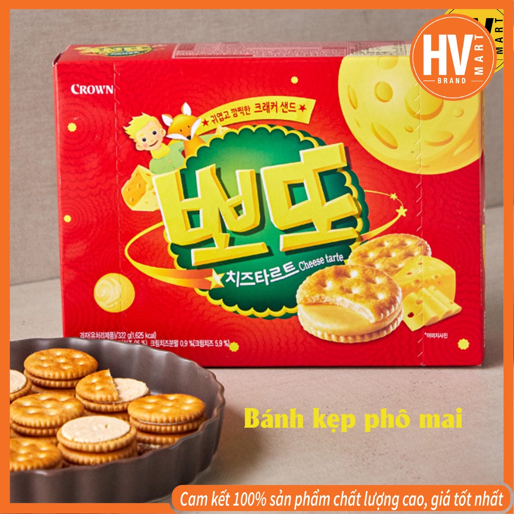 Bánh quy kẹp phô mai crown hàn quốc 161g