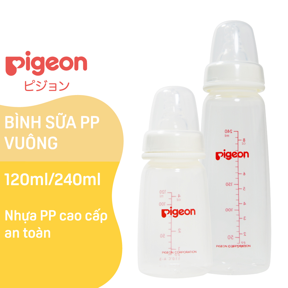 Bình sữa cổ hẹp PP vuông Pigeon 240ml (M)
